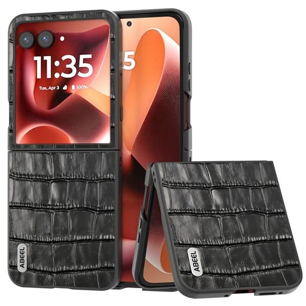 SKALO Motorola Razr 60 Ultra 5G ABEEL Krokotiilinahka Suojakuori - Musta