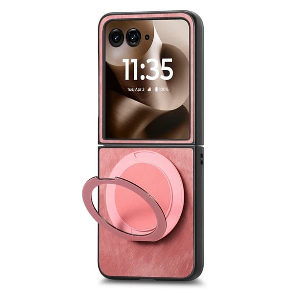 SKALO Motorola Razr 60 Ultra 5G D21 Kickstand Retro PU-Nahka Suojakuori - Pinkki