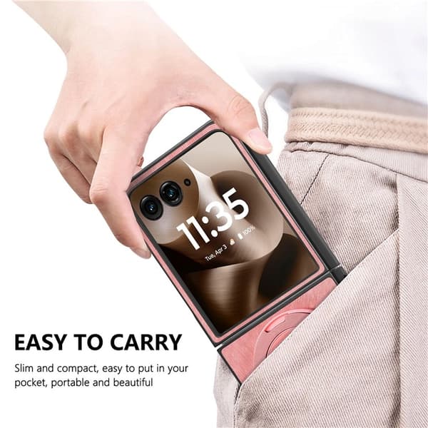 SKALO Motorola Razr 60 Ultra 5G D21 Kickstand Retro PU-Nahka Suojakuori - Pinkki