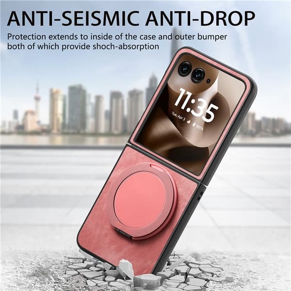 SKALO Motorola Razr 60 Ultra 5G D21 Kickstand Retro PU-Nahka Suojakuori - Pinkki