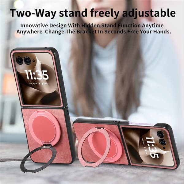 SKALO Motorola Razr 60 Ultra 5G D21 Kickstand Retro PU-Nahka Suojakuori - Pinkki