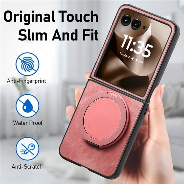 SKALO Motorola Razr 60 Ultra 5G D21 Kickstand Retro PU-Nahka Suojakuori - Pinkki