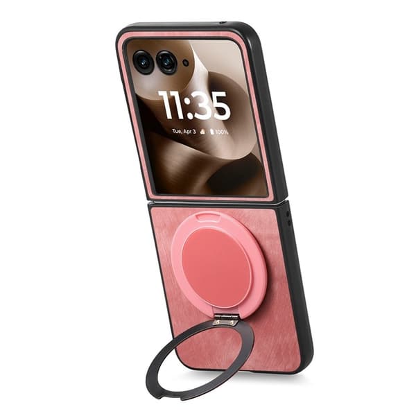 SKALO Motorola Razr 60 Ultra 5G D21 Kickstand Retro PU-Nahka Suojakuori - Pinkki