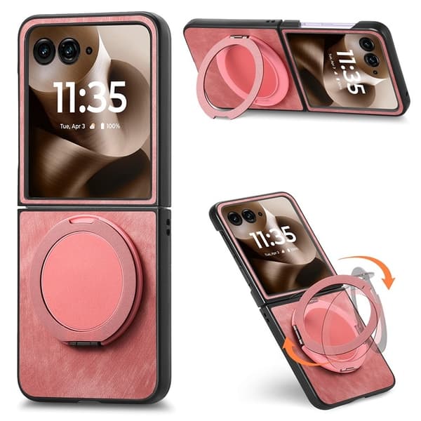 SKALO Motorola Razr 60 Ultra 5G D21 Kickstand Retro PU-Nahka Suojakuori - Pinkki