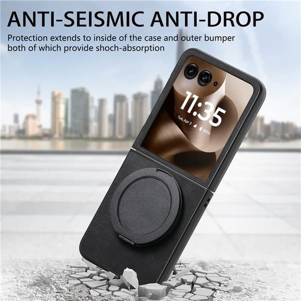 SKALO Motorola Razr 60 Ultra 5G D21 Kickstand Retro PU-Läder Skal - Svart