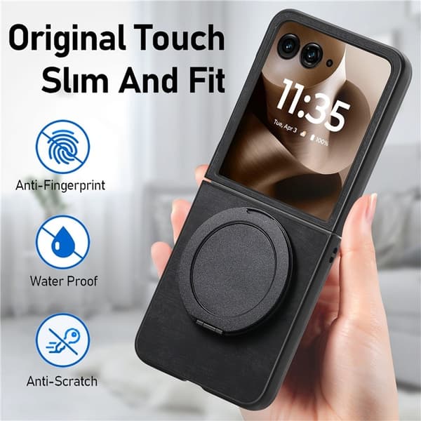 SKALO Motorola Razr 60 Ultra 5G D21 Kickstand Retro PU-Läder Skal - Svart