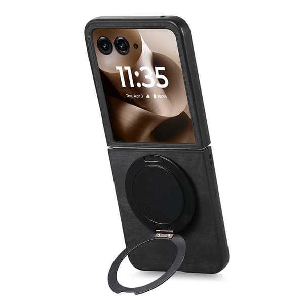 SKALO Motorola Razr 60 Ultra 5G D21 Kickstand Retro PU-Läder Skal - Svart