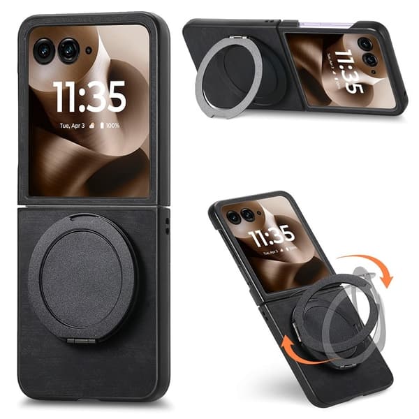 SKALO Motorola Razr 60 Ultra 5G D21 Kickstand Retro PU-Läder Skal - Svart
