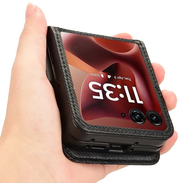 SKALO Motorola Razr 60 Ultra 5G PU-Läder Flip Korthållare Skal - Svart