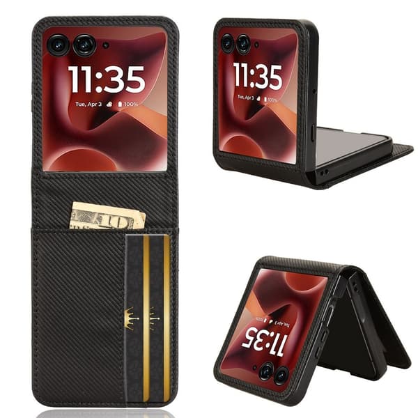 SKALO Motorola Razr 60 Ultra 5G PU-Läder Flip Korthållare Skal - Svart