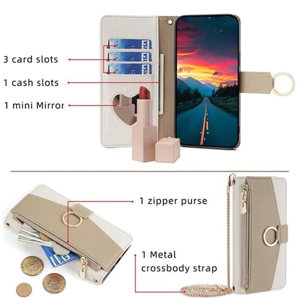 SKALO Xiaomi Redmi A5 4G Litchi Makeup Mirror Lompakkokotelo - Valkoinen
