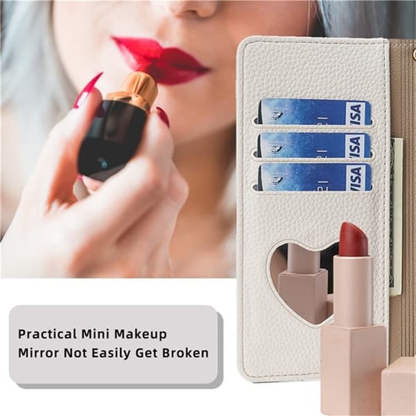 SKALO Xiaomi Redmi A5 4G Litchi Makeup Mirror Lompakkokotelo - Valkoinen
