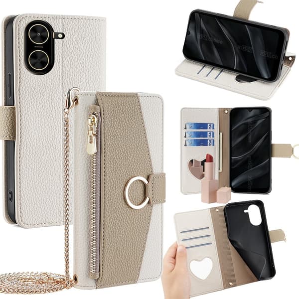 SKALO Xiaomi Redmi A5 4G Litchi Makeup Mirror Lompakkokotelo - Valkoinen