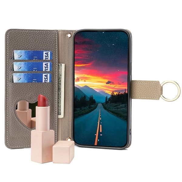 SKALO Xiaomi Redmi A5 4G Litchi Makeup Mirror Lompakkokotelo - Harmaa