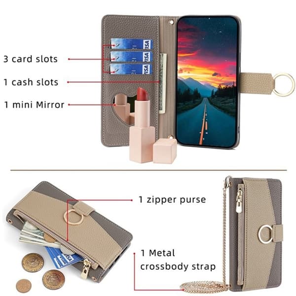 SKALO Xiaomi Redmi A5 4G Litchi Makeup Mirror Lompakkokotelo - Harmaa