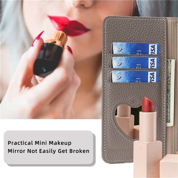 SKALO Xiaomi Redmi A5 4G Litchi Makeup Mirror Lompakkokotelo - Harmaa