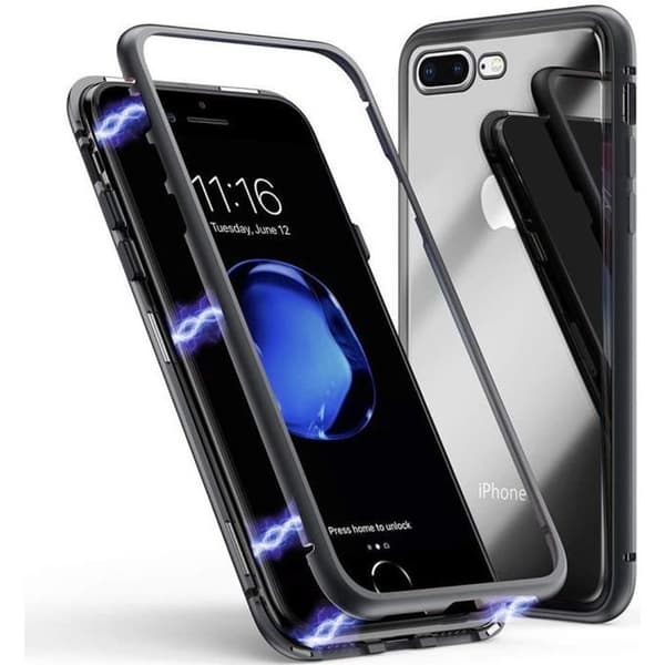 [Kompatibel Apple iPhone 7] Magnetiskt Fodral Svart Hölje Etui 360 Hel Tempererat Glas Skärmskydd [Phonillico®]