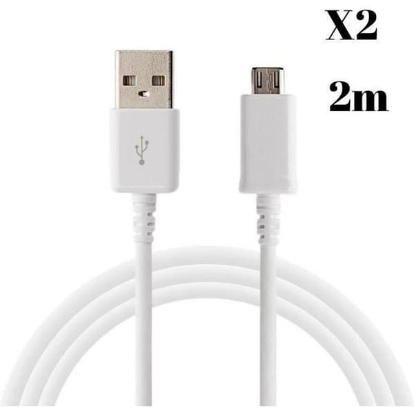 Lot 2 Kablar för ASUS ZENFONE 5 LITE - 4 MAX - 3 MAX - MAX M1 - MAX M2 - GO - Micro USB Laddkabel 2 Meter [Phonillico®]