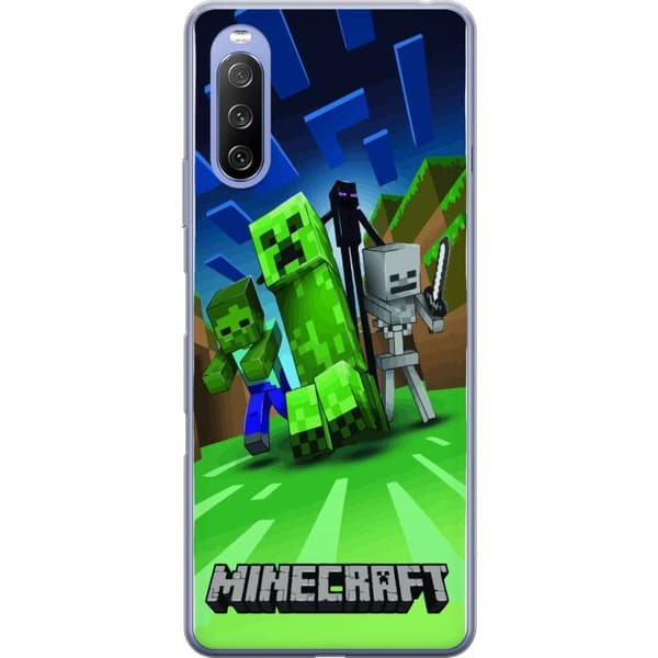 Sony Xperia 10 III Lite Gjennomsiktig deksel Minecraft Creeper mobilskal i klassisk grön pixelstil