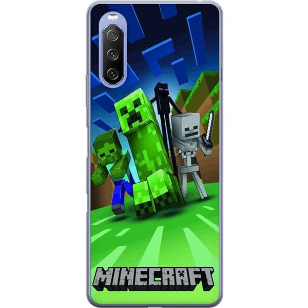 Sony Xperia 10 III Genomskinligt Skal Minecraft Creeper mobilskal i klassisk grön pixelstil