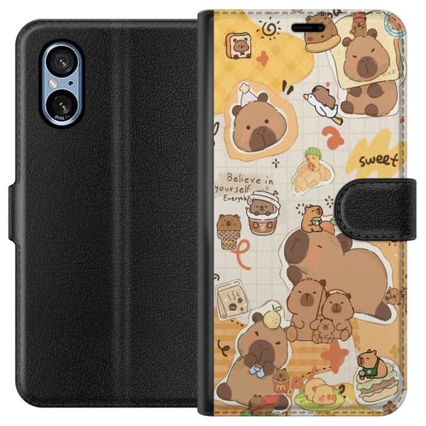 Sony Xperia 10 VI Plånboksfodral Kawaii capybara mobilskal med gulliga djurmotiv