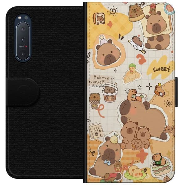 Sony Xperia 5 II Tegnebogsetui Kawaii capybara mobilskal med gulliga djurmotiv
