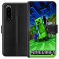 Miniatyrbillede 1 af 3: Sony Xperia 5 III Tegnebogsetui Minecraft Creeper mobilskal i klassisk grön pixelstil