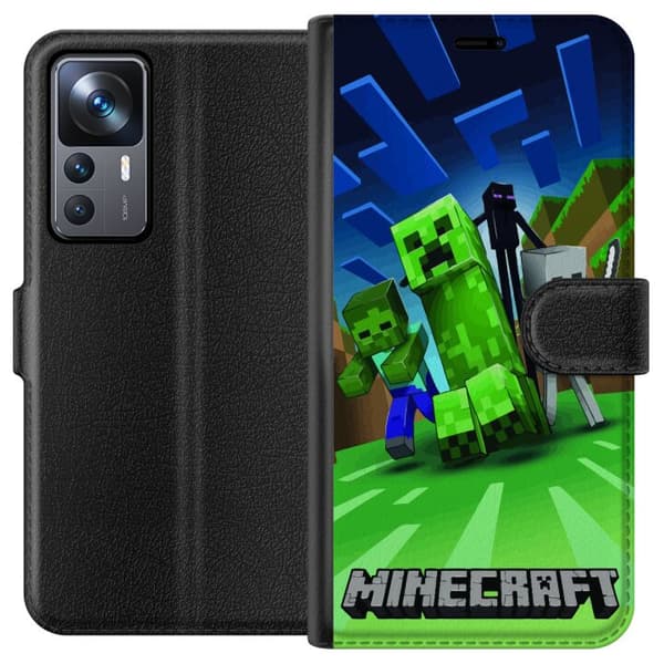 Xiaomi 12T Tegnebogsetui Minecraft Creeper mobilskal i klassisk grön pixelstil