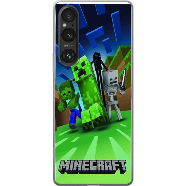Sony Xperia 1 V Läpinäkyvä kuori Minecraft Creeper mobilskal i klassisk grön pixelstil