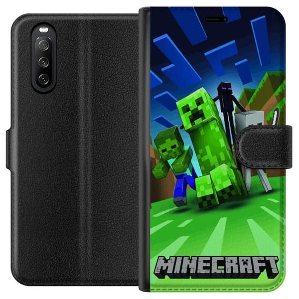 Sony Xperia 10 III Plånboksfodral Minecraft Creeper mobilskal i klassisk grön pixelstil