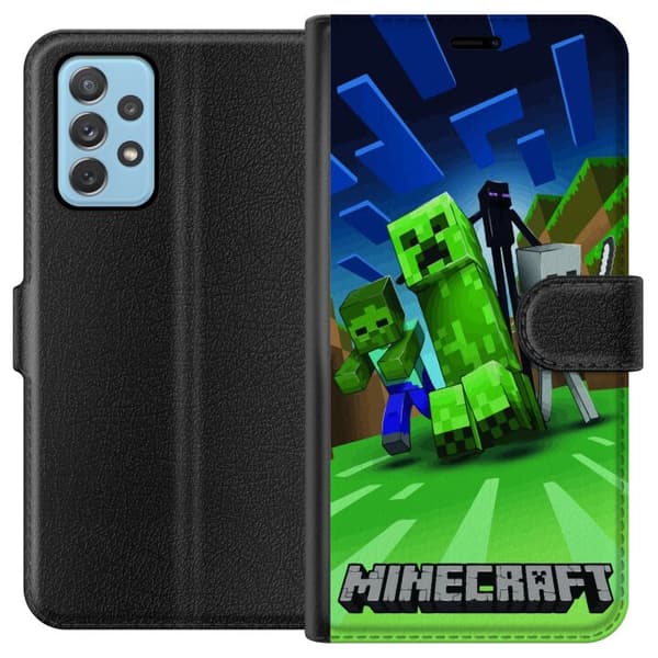 Samsung Galaxy A52 5G Lompakkokotelo Minecraft Creeper mobilskal i klassisk grön pixelstil