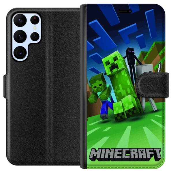 Samsung Galaxy S22 Ultra 5G Lompakkokotelo Minecraft Creeper mobilskal i klassisk grön pixelstil