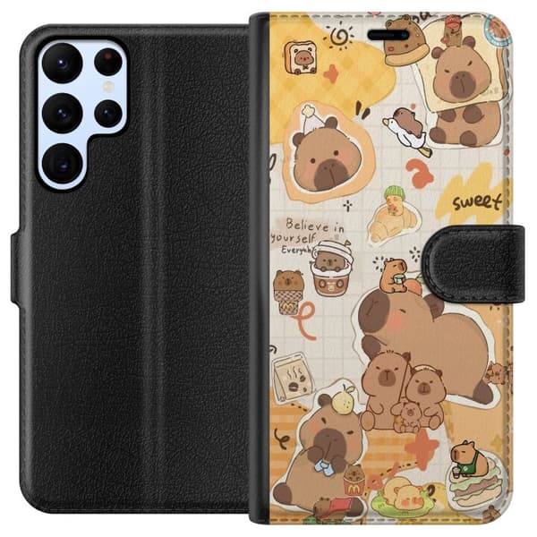 Samsung Galaxy S22 Ultra 5G Lompakkokotelo Kawaii capybara mobilskal med gulliga djurmotiv