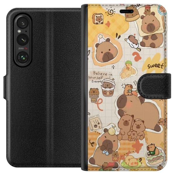 Sony Xperia 1 VI Tegnebogsetui Kawaii capybara mobilskal med gulliga djurmotiv