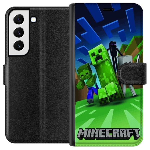 Samsung Galaxy S22 5G Lommeboketui Minecraft Creeper mobilskal i klassisk grön pixelstil