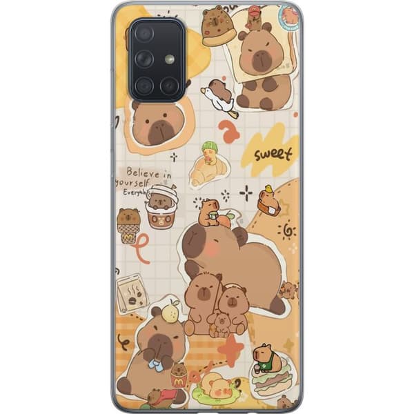 Samsung Galaxy A71 Gennemsigtig cover Kawaii capybara mobilskal med gulliga djurmotiv