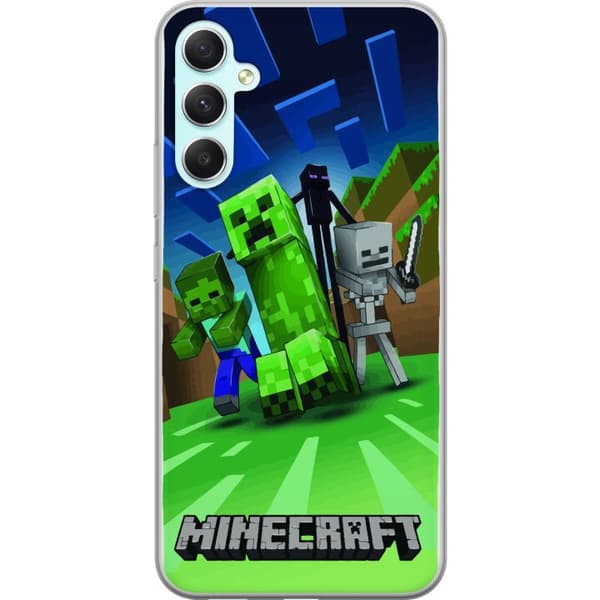 Samsung Galaxy A34 Gennemsigtig cover Minecraft Creeper mobilskal i klassisk grön pixelstil