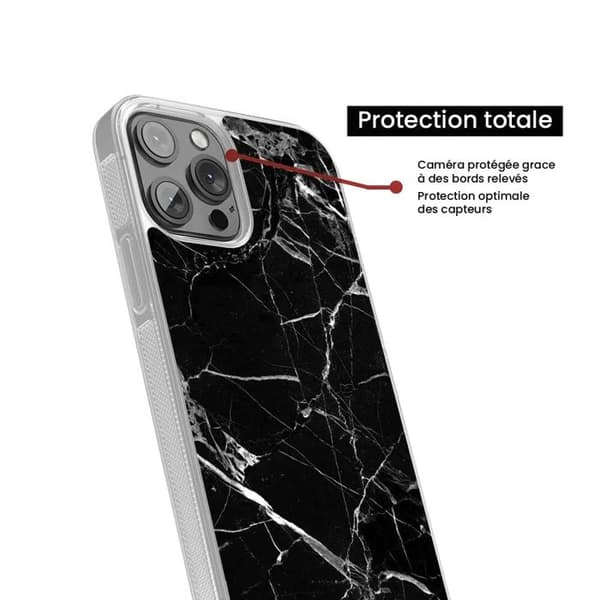 Förstärkt silikonfodral med tryck, kompatibelt med Apple iPhone 14 Pro Max, svart marmor