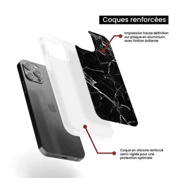 Förstärkt silikonfodral med tryck, kompatibelt med Apple iPhone 14 Pro Max, svart marmor