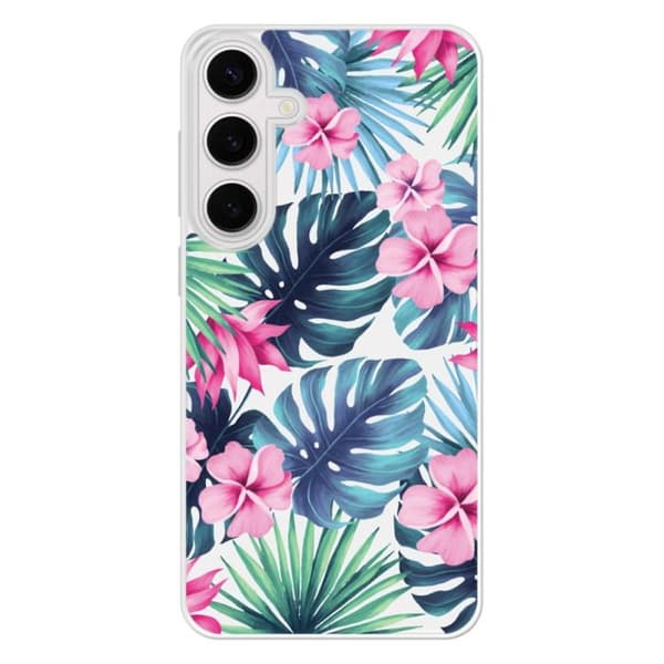 Coque i förstärkt silikon med tryck kompatibel med Samsung Galaxy S24 FE Tropical Aquarelle