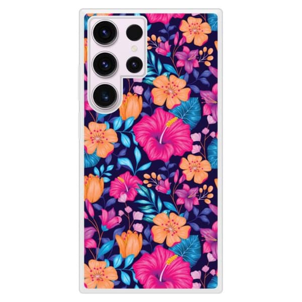 Förstärkt silikonfodral med tryck kompatibelt med Samsung Galaxy S23 Ultra Exotiska Blommor