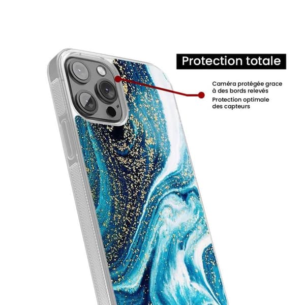 Siliconförstärkt skal med tryck som är kompatibelt med Samsung Galaxy S23 Plus Marmor Blå Glitter