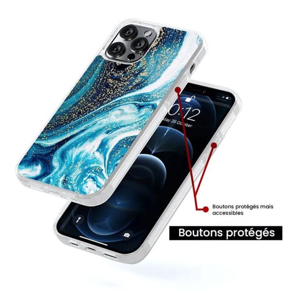 Siliconförstärkt skal med tryck som är kompatibelt med Samsung Galaxy S23 Plus Marmor Blå Glitter