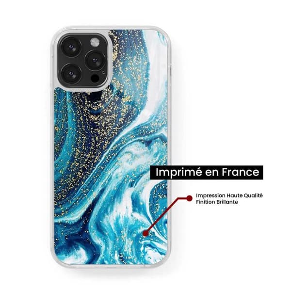 Siliconförstärkt skal med tryck som är kompatibelt med Samsung Galaxy S23 Plus Marmor Blå Glitter