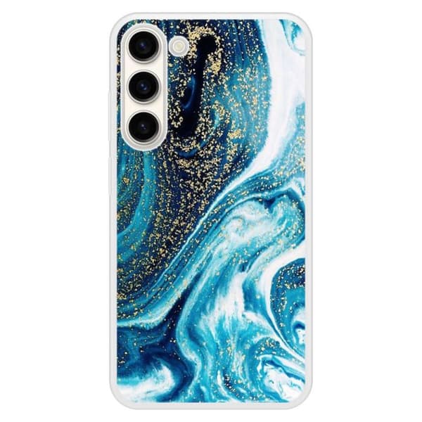 Siliconförstärkt skal med tryck som är kompatibelt med Samsung Galaxy S23 Plus Marmor Blå Glitter