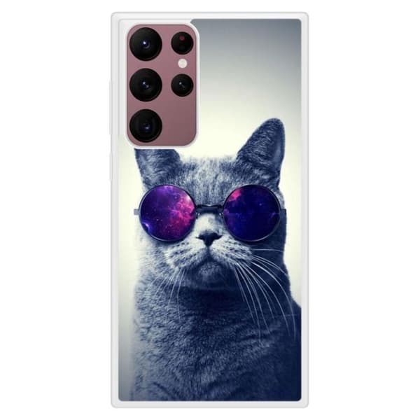 Siliconförstärkt tryckt skal kompatibelt med Samsung Galaxy S22 Ultra Katt med glasögon
