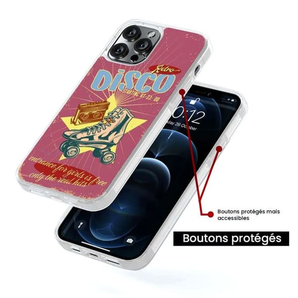 Coque i förstärkt silikon med tryck kompatibel med Samsung Galaxy S22 Plus Retro disco
