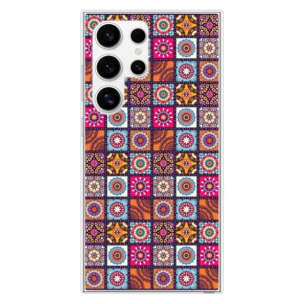 Siliconeförstärkt skal med tryck kompatibel med Samsung Galaxy S24 Ultra Patchwork Mandala