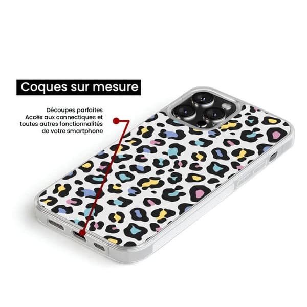 Coque i silikonförstärkt med tryck kompatibel med Apple iPhone 15 Pro Leopard färgglad