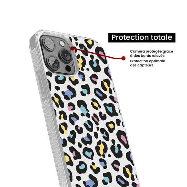 Coque i silikonförstärkt med tryck kompatibel med Apple iPhone 15 Pro Leopard färgglad
